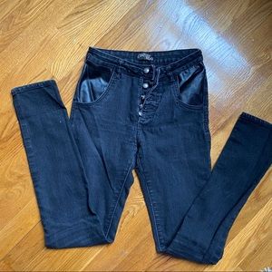 Black jeans leather pocket button up front